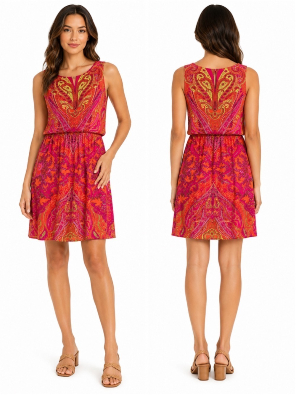 Peter Nygard Paisley Print Dress Pink Orange XL